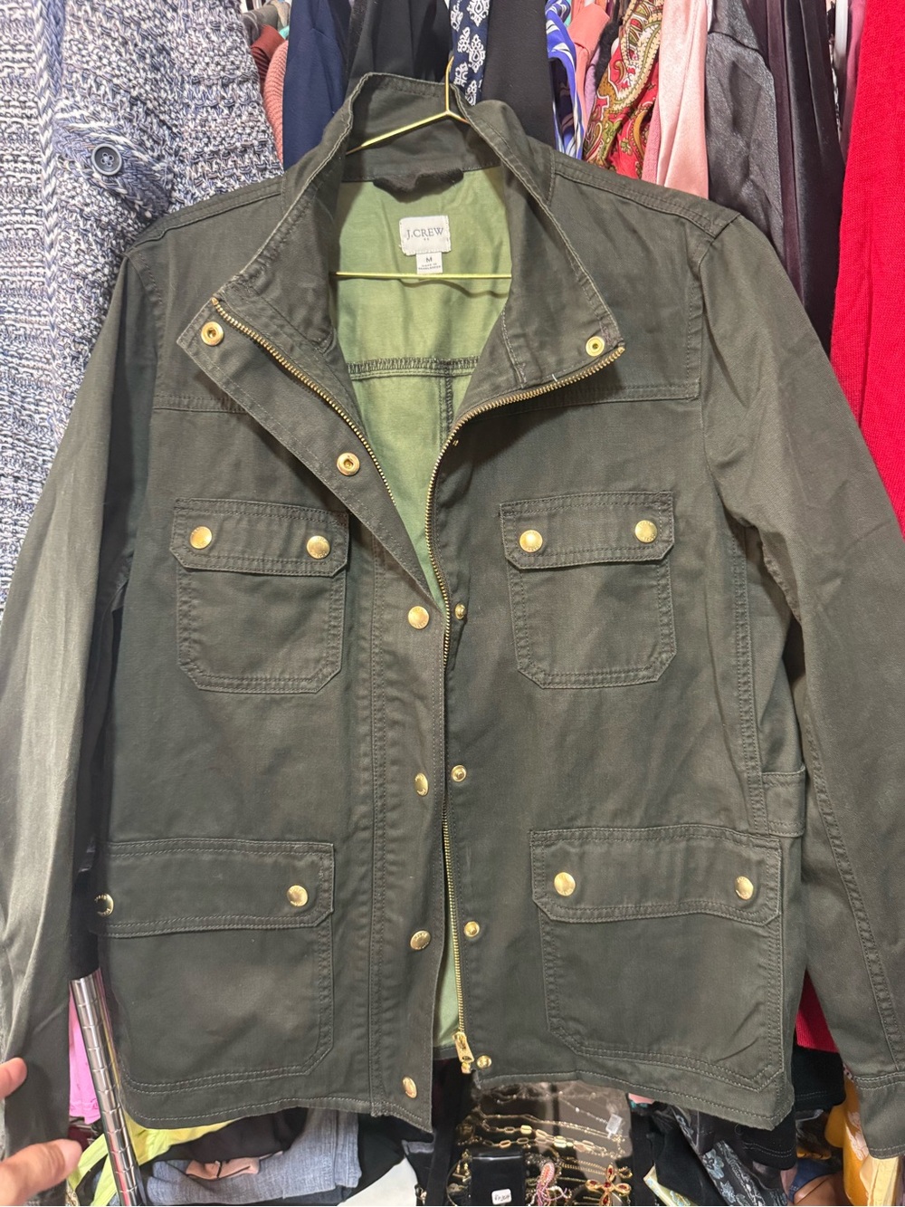 J. Crew Olive Green Military Field Jacket with Brass Buttons